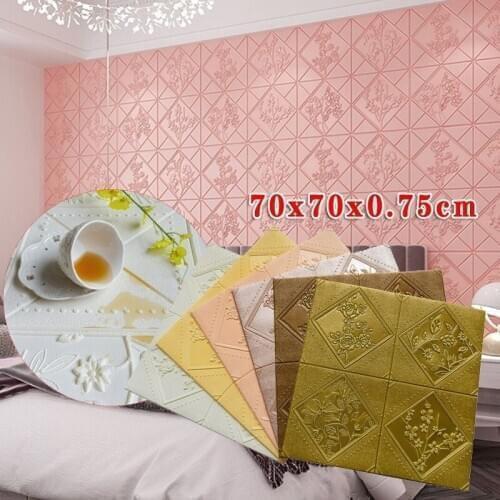 Self Adhesive 3D Wall Stickers Anti-noise Flower Pattern Waterproof Foam Room Wallpaper for Living Room DIY Background Decor