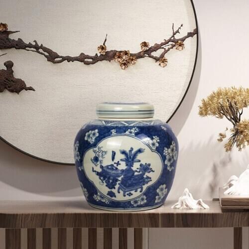 Blue And White Ice Plum Jar Qing Dynasty Jingdezhen Ceramics Yuan Dynasty Jar Antique Porcelain ceramic tea jar decorate vase