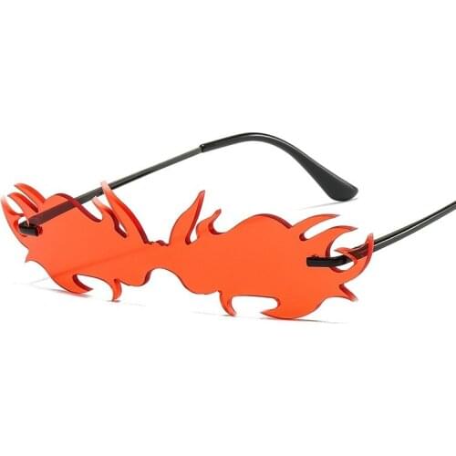 Luxury Fashion Fire Flame SunGlasses Women Men Rimless Wave Sunglasses Metal Shades Vintage Mirror Outdoor Driver Goggles UV400