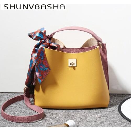SHUNVBASHA 2021New Fashion Exquisite Women Bucket Bag High Quality Retro Shoulder Bag Simple Crossbody Bag Tote Ribbon