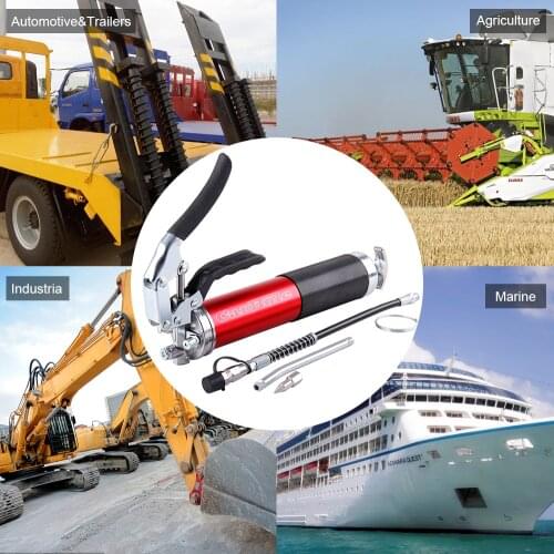 Heavy Duty Grease Gun 6000PSI 400cc 14Oz Cartridge Manual Pistol Grip Handle 12" Flex Hose Rigid For Truck Motorcycle Bicycle