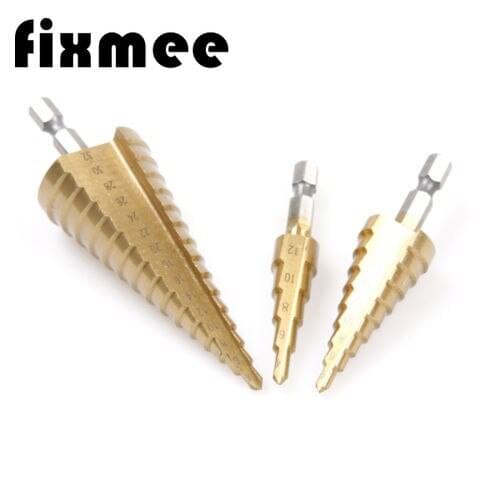 3pcs Hss Step Drill Bit Set Titanium Coated Cone Taper Hex Drill Bits Hole Cutter Metric Spiral Center Step Drills 4-12/20/32mm