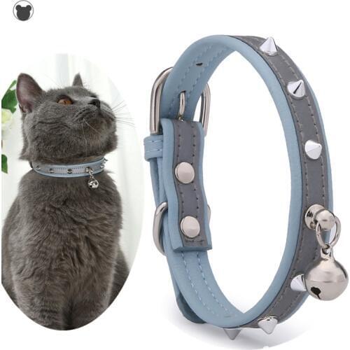 PU Leather Luminous Cat Collar Punk Rivet Pendant Cat Bell Collar Anti-bite Metal Buckle Dog Collar Pet Supplies Collar for Cats