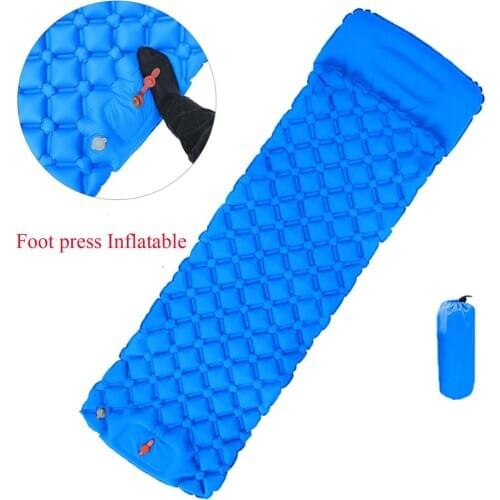 Outdoor Sleeping Mat With Pillow Camping Mattress Nylon Foot Press Inflatable lightweight Cushion Waterproof Air Pad X248D