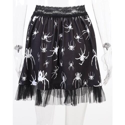 Gothic Lace Print Black Sexy Skirt Women Streetwear Punk Vintage Summer High Waist Skirt Grunge Elegant Short Skirts