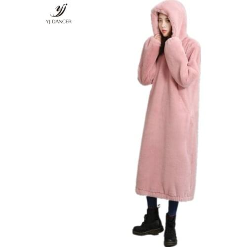 Winter Long Hooded Hoody Female 2018 Fashion New Imitation Otter Rabbit Fur Loose Fur Coat Thickening Hooded Plush Coat H0326