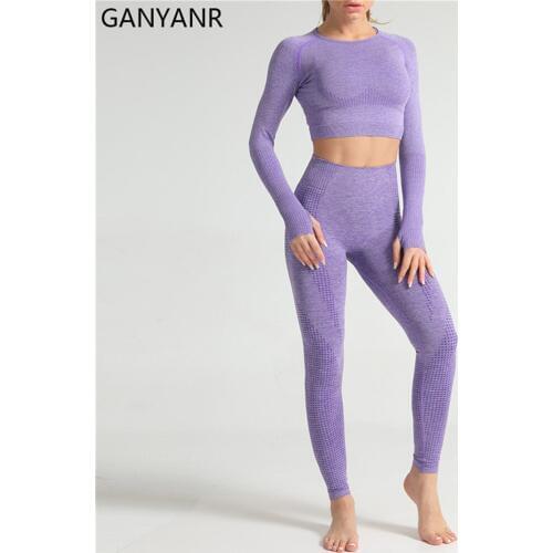 GANYANR Gym Clothing Yoga Set Fitness Workout Women Jogging Sportswear Tracksuit Seamless Leggings Suits Activewear Long Sleeve