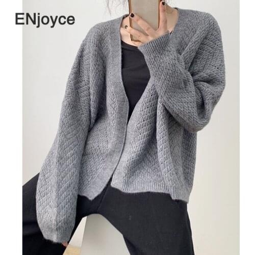 Woman Cardigan Vintage Gray Sweater Jacket Women 2021 Spring Fall Korean Style Fashion Loose knitted Sweater Clothing Crop Tops