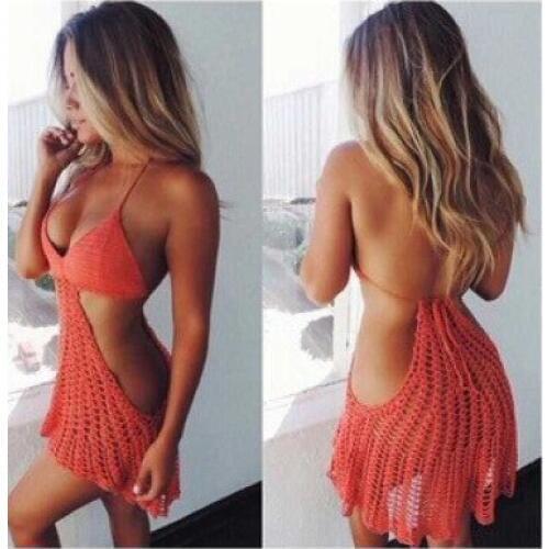 2017 New Europe America Style Beach Loose Solid Hollow Out Regular Natural V-neck Summer Women Dresses Td250