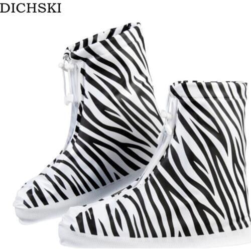 DICHSKI 1pair Waterproof Protector Shoes Boot Cover Unisex Zipper Rain Shoe Covers High-Top Anti-Slip Platform Rain Shoes Cases