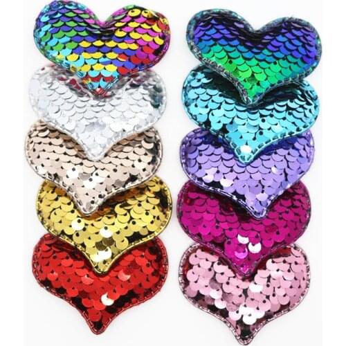 20PCS Double Color Reversible Sequin Heart-Shaped Applique Patches For Hair Clips, DIY Craft Decoration Y19072902