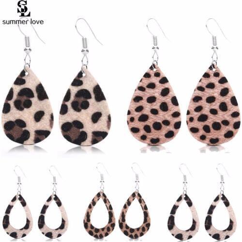 2019 Trendy Long Leopard Leather Earrings Big Water drop Statement Dangle Earrings Party Jewelry Gifts