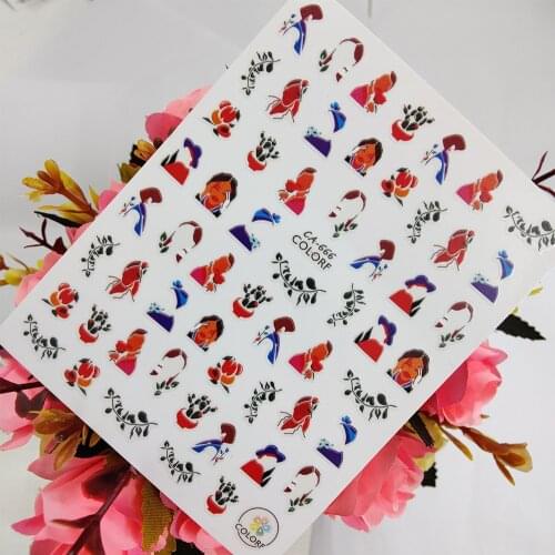 3D Nail stickers Art Watercolor Fashion Girl Leaf Design Sliders for Nails Foil Self Adhesive All for Manicure Accessories