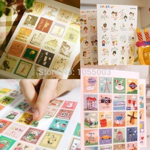 4 styles per lot DIY Scrapbook Paper Vintage Stamps Stickers Decoration Sticker 1lot = 4packs = 16sheets = 320pcs