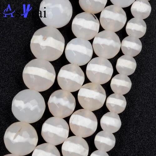 6 8 10mm Natural Stone Beads Retro Faceted White Dzi Agates Round Loose Spacer Beads For Jewelry Making DIY Bracelet Necklace
