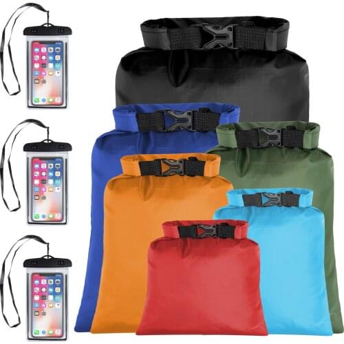 6 multi-color Dry Bag and 3 Waterproof Phone Bag Set Full View Waterproof Case