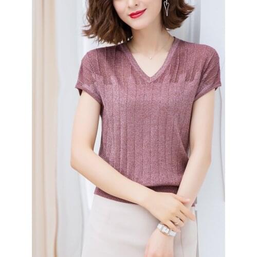 Shiny Women Sweater Knitted Female V-neck Cashmere Sweater And Pullover Female Summer Oversized Jumpers Casual top