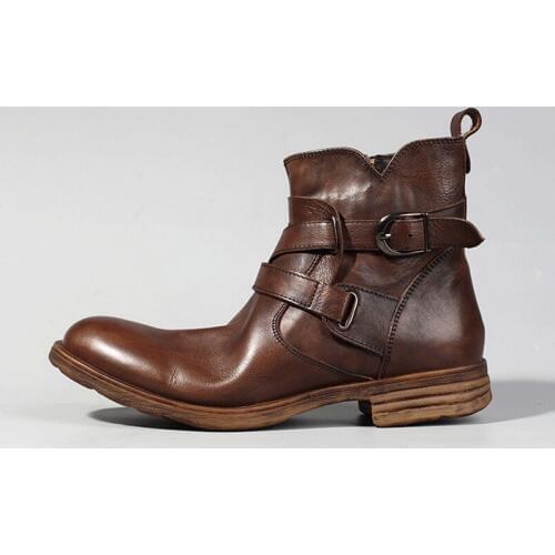 Genuine Leather Casual Men Boots Brand Breathable High Top Safety Booties Black/Brown Round Toe Zipper Riding Boots 38-44