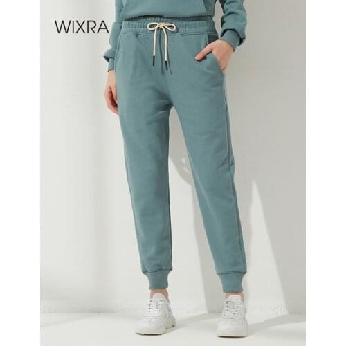 Wixra Womens Workout Harem Pants Rib Hem Casual Elastic Waist 100%Cotton Sweatpants Pockets New Fashion Trousers For Men