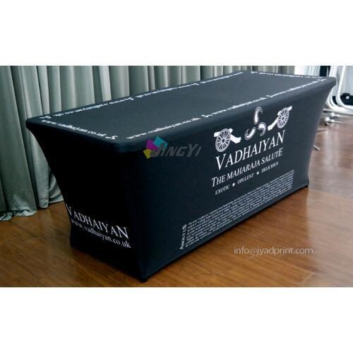 8' Stretch Fabric Trade Show Table Cover Fits 8ft Table Printed Full Color Dye Sublimation, Custom Print Event Table Clothes
