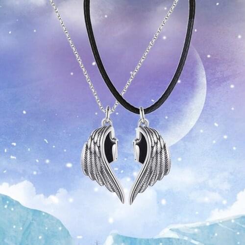 Devil And Angel Couple Necklace Magnet Attracts Lover Leather Clavicle Chain Lovers Stick Leather Clavicle Chain Valentines Day