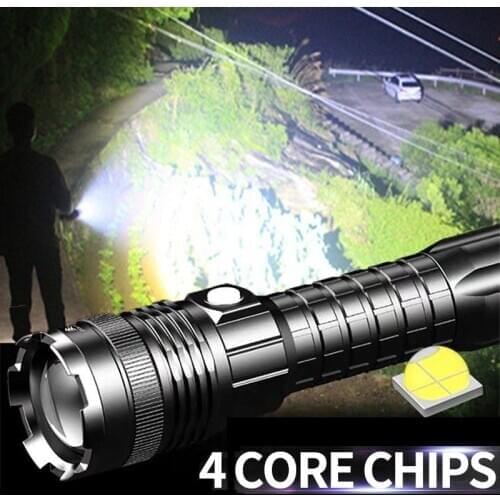 150000 Lumens Strong 4 Core XHP70.2 LED Flashlight 4 Modes Torch USB Rechargeable Zoom Lamp Waterproof Lantern For Camping Hike
