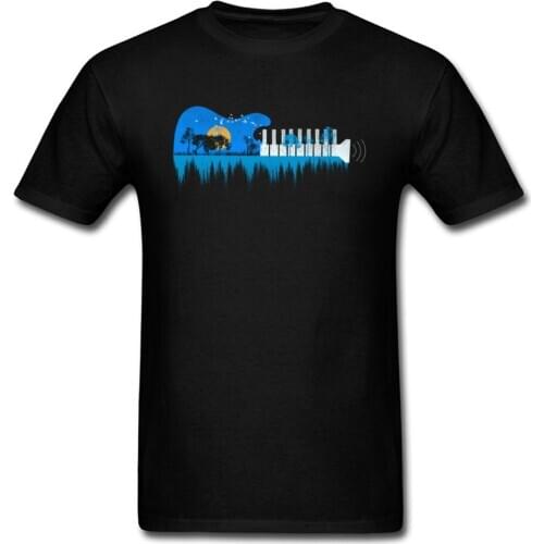 Hawaii Sunset Soundscape Tshirt Men Country Music Guitar T-Shirts Mens College Society Team Tee Shirt For Youth Love