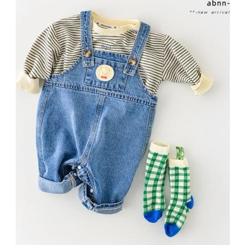 Rompers Spring Autumn Newborn Boys Girls Cowboy Jumpsuits Clothes Baby Boys Girls Long Sleeve Sling Square Collar Palysuit