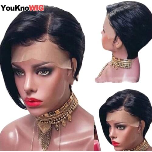 Short Pixie Cut Wig Transparent Lace Human Hair Wigs For Women Straight Frontal Wig Side Part Bob Wig 13x1 Short Lace Part Wigs