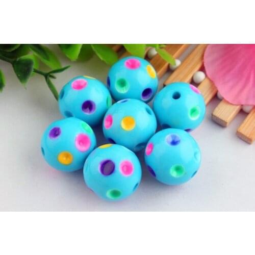 Kwoi vita !! 50pcs/lot 20mm aque acrylic rainbow polka dot beads,loose round gumball chunky beads for chunky necklaces making