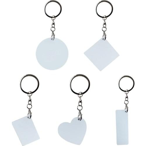 L5YA 5 Pcs/Set Sublimation Blank Keychains Heat Transfer Key Chain Double-Side Printed MDF Keyrings Key Tags with Split Rings