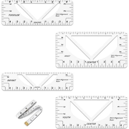 T shirt Ruler Guide Tee Alignment Tool with 1 Soft Tape Measure 2 in 1 Design 4 Different Sizes durable strong reusable flexible