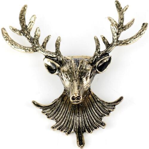 The Elk Head Safe-Pin Brooch Cute Animal Pins the Deer Horn Wolf Shape Enamel Brooches Hunting Animal Lapel Pin Fashion Deco