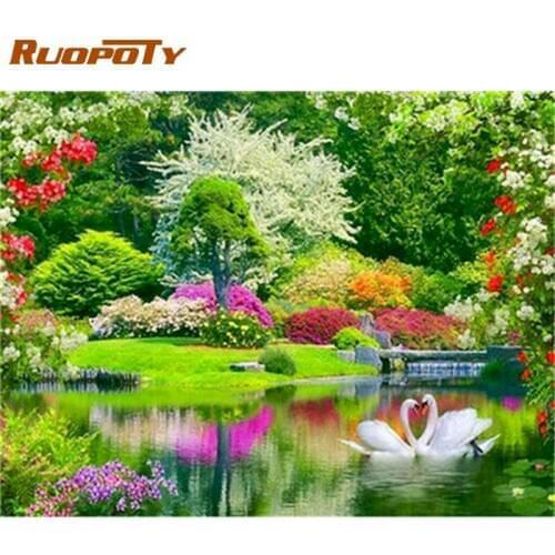 RUOPOTY 40x50cm Frame Oil Painting By Numbers For Adults Children Beautiful Mountain River Scenery Picture By Number Home Decor