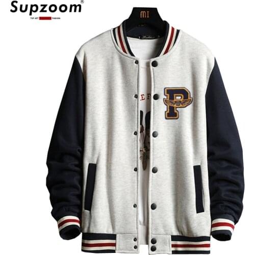 2020 New Arrival Sale Appliques Letter Rib Sleeve Cotton Logo Single Breasted Casual Bomber Baseball Jacket Loose Cardigan Coat