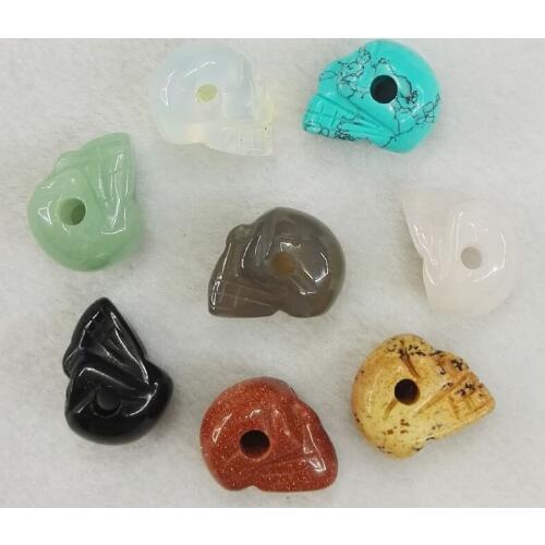Wholesale 10pcs/lot natural carved stone small skull head pendants fashion hot selling beads for jewelry making Free shipping
