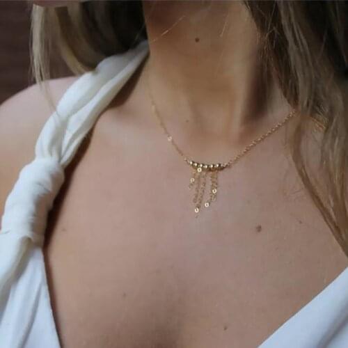 Bohemian Tassel Necklace Handmade Gold Choker Gold Filled Beads Pendant Boho Collier Femme Kolye Collares Women Jewelry