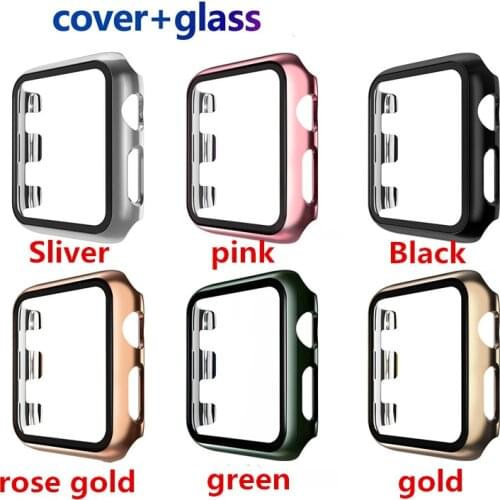 Full cover for Apple Watch series 5 4 3 2 matte Plastic bumper hard frame case with glass film for iWatch screen protector