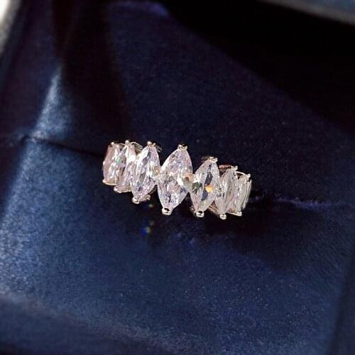 100% Quality Assurance 925 Sterling Silver Semi-Eternal Ring Ladies Engagement Marquise Cut SONA Stone Wedding Ring Jewelry