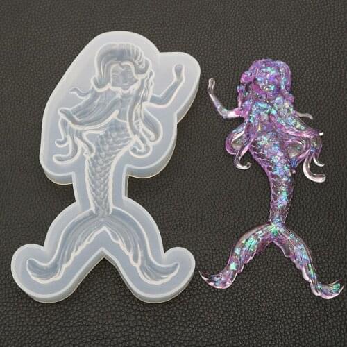 DIY Mermaid Mold Crystal Epoxy Mirror Pendant Resin Baked Plaster Cake Set