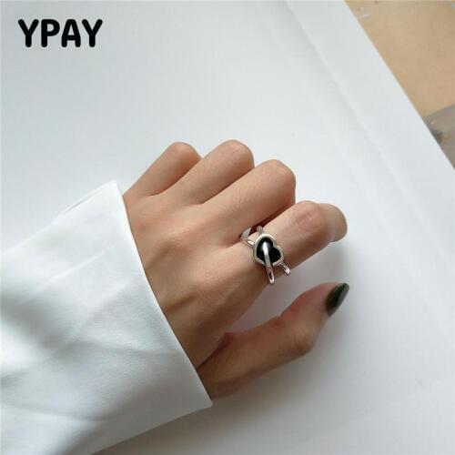 YPAY Authentic 925 Sterling Silver Ring Vintage Heart Arrow Adjustable Rings Fine Jewelry For Women Wedding party Gifts YMR862