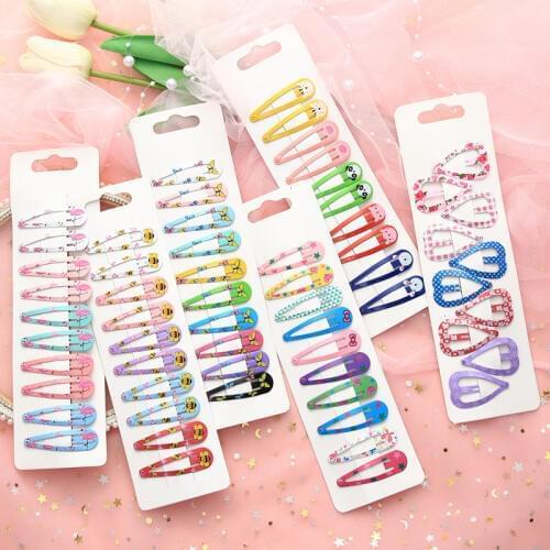 10 Pieces New Cute High Quality Printing Snap Hair Clips For Kids Solid Matel Hairpins Girls Hair Accessories Clips