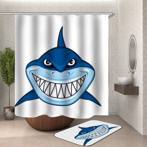 3D digital printed shark polyester shower curtain waterproof anti-mold shower curtain set bath mats rugs designer