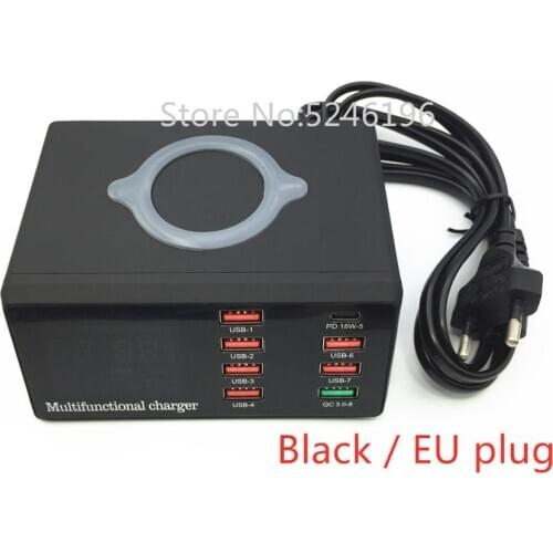 1pcs 100W 8 Ports USB Charger Quick Charge 3.0 Adapter HUB Wireless Charger Charging Station PD Fast Charger For iPhone Samsung