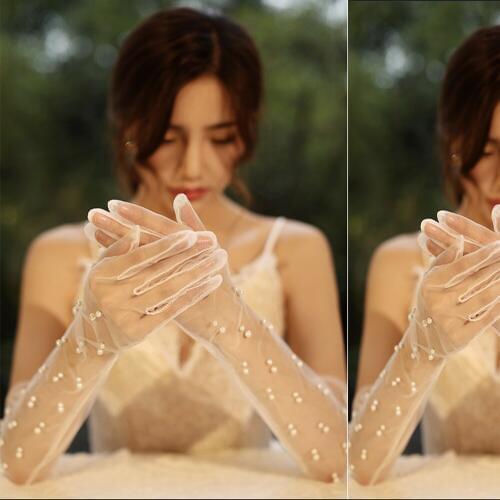 Pearls Bridal dress gloves simple mesh five finger gloves Long Wedding gloves