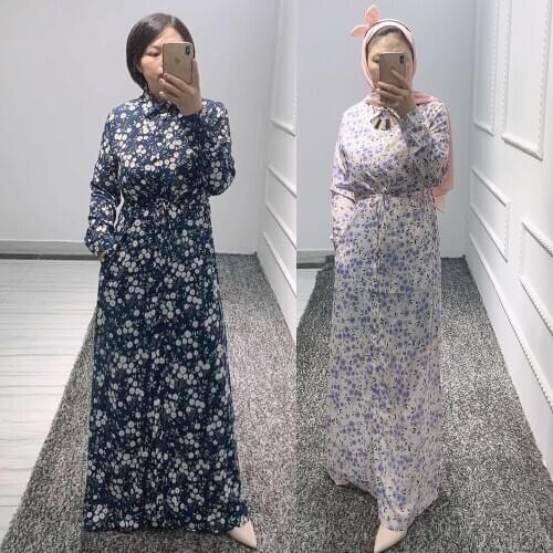 Women Floral Print Long Dress Buttons Robe Abaya Muslim Shirt Dresses Islamic Kaftan Turkish Jilbab Dubai Party Gown Arab Caftan
