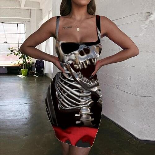 Giyu Brand Skull Dress Women Skeleton Bodycon Dress Hip Hop Sundress Rock Vestido Sexy Womens Clothing Summer New Korean Style