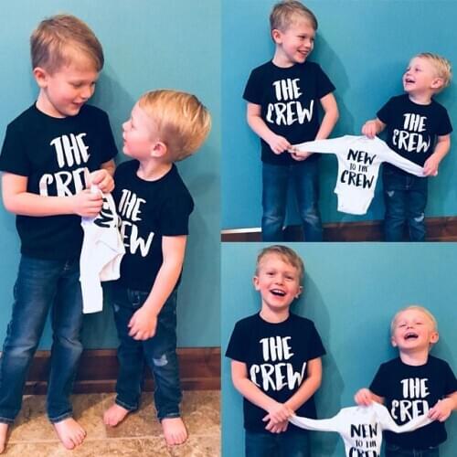 1pc Newborn Boy Sibling Coming Home Outfit Baby Brother Little Brother T-shirts Newborn Announcement New To The Crew Clothes
