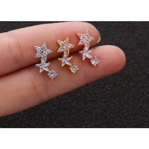 1Pcs Cz Stainless Steel Star Crystal Cartilage Earring Fashion Helix Ear Body Piercing Jewelry