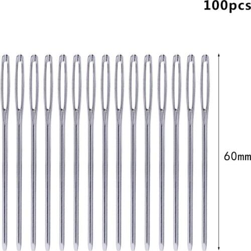 100PCS 6CM Sewing Large Eye Metal Needles for Cross Stitch Embroidery Leather Stitching Big Sewing Needle DIY Crafts Tools